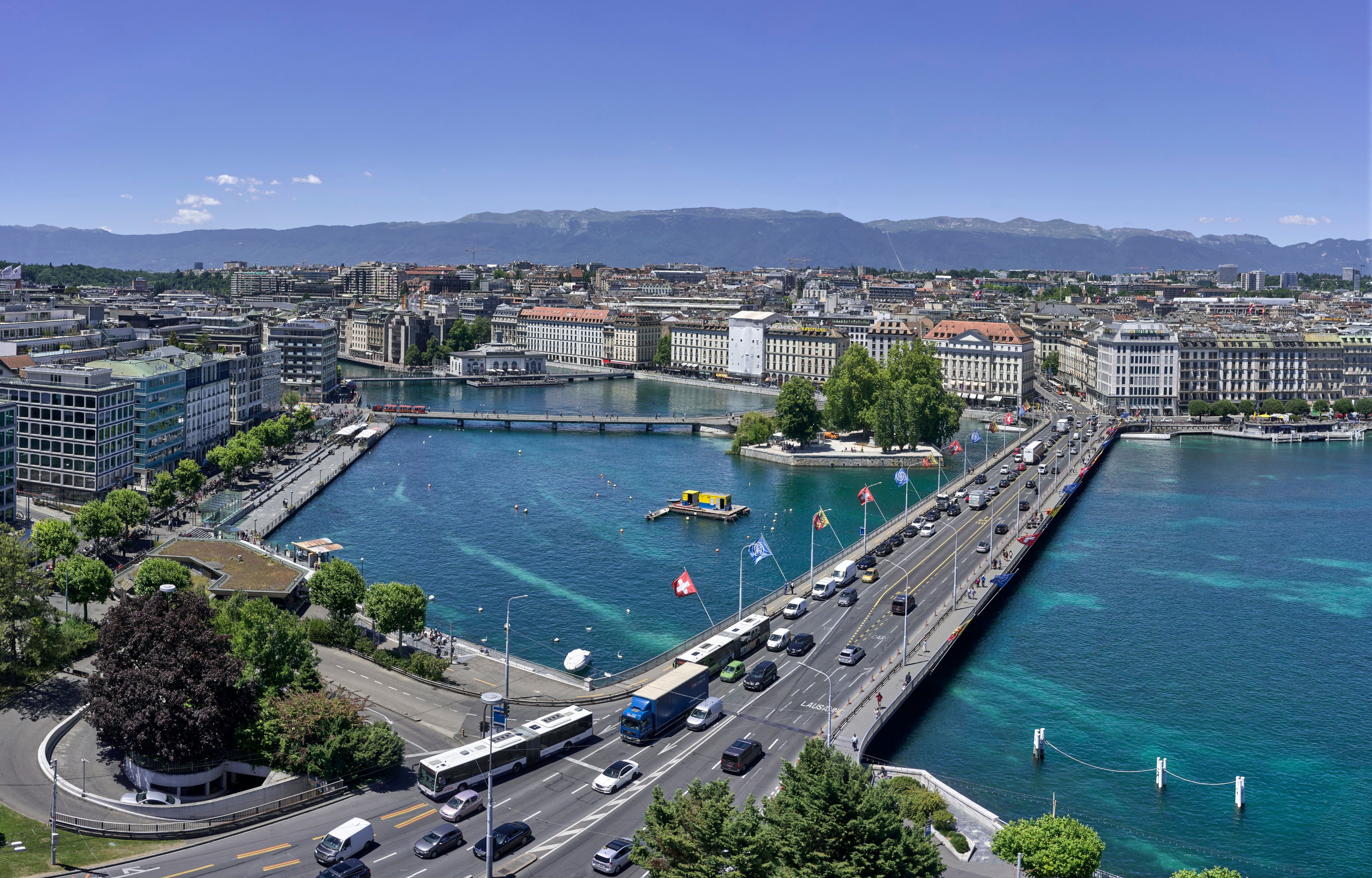 City bridge and waterfront aerial view