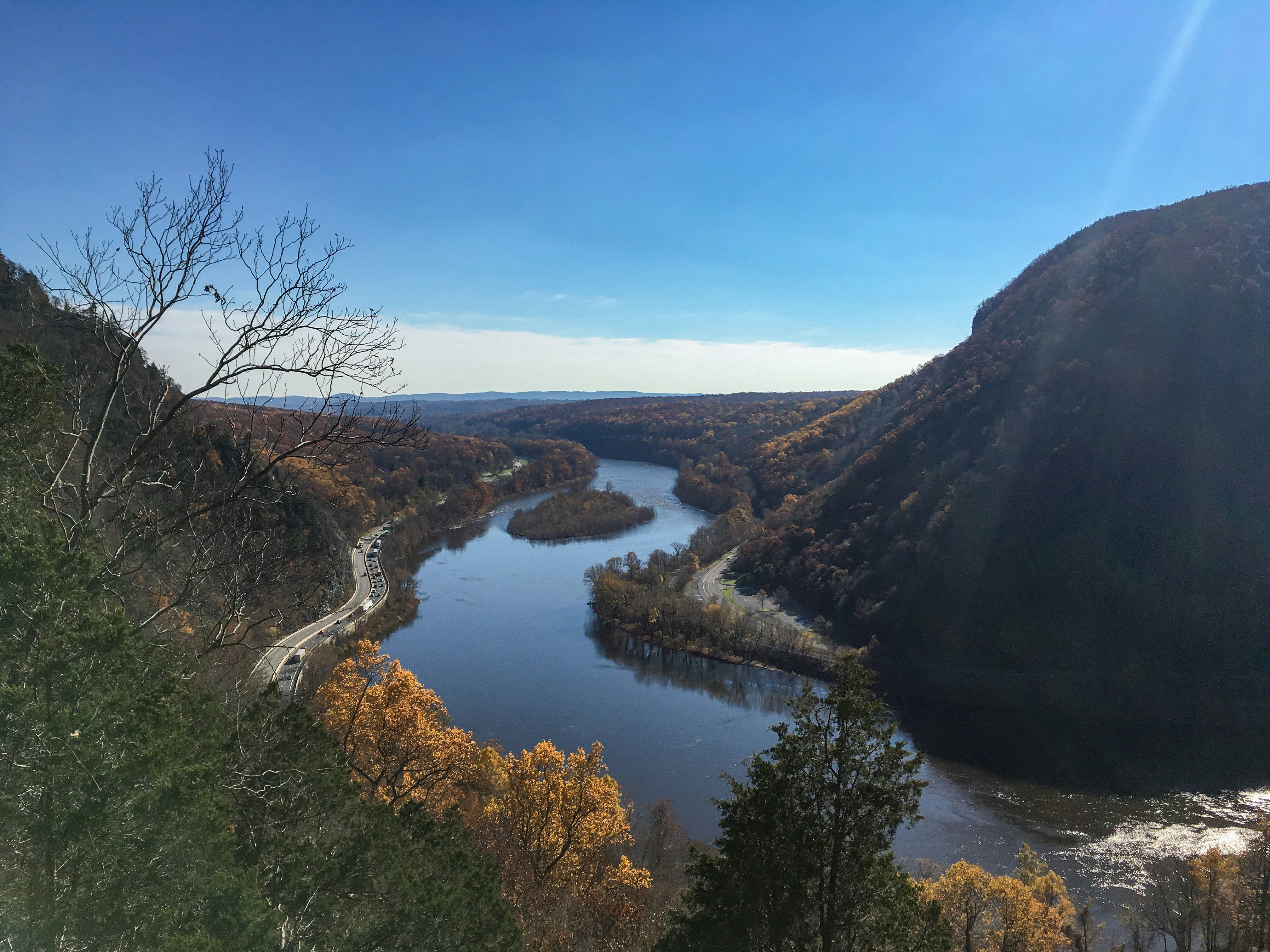 Aerial view of river navigation route